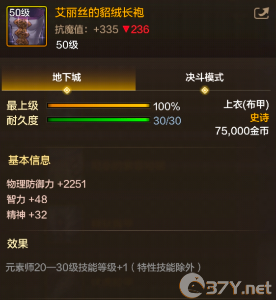 《地下城与勇士：起源》艾丽丝的貂绒长袍装备图鉴